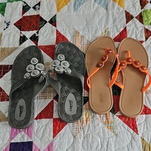 3/$18 Capelli of New York Gray and Orange Women's Sandals